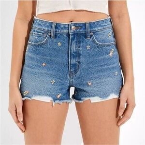 American Eagle floral embroidered distressed denim jean Mom shorts 12